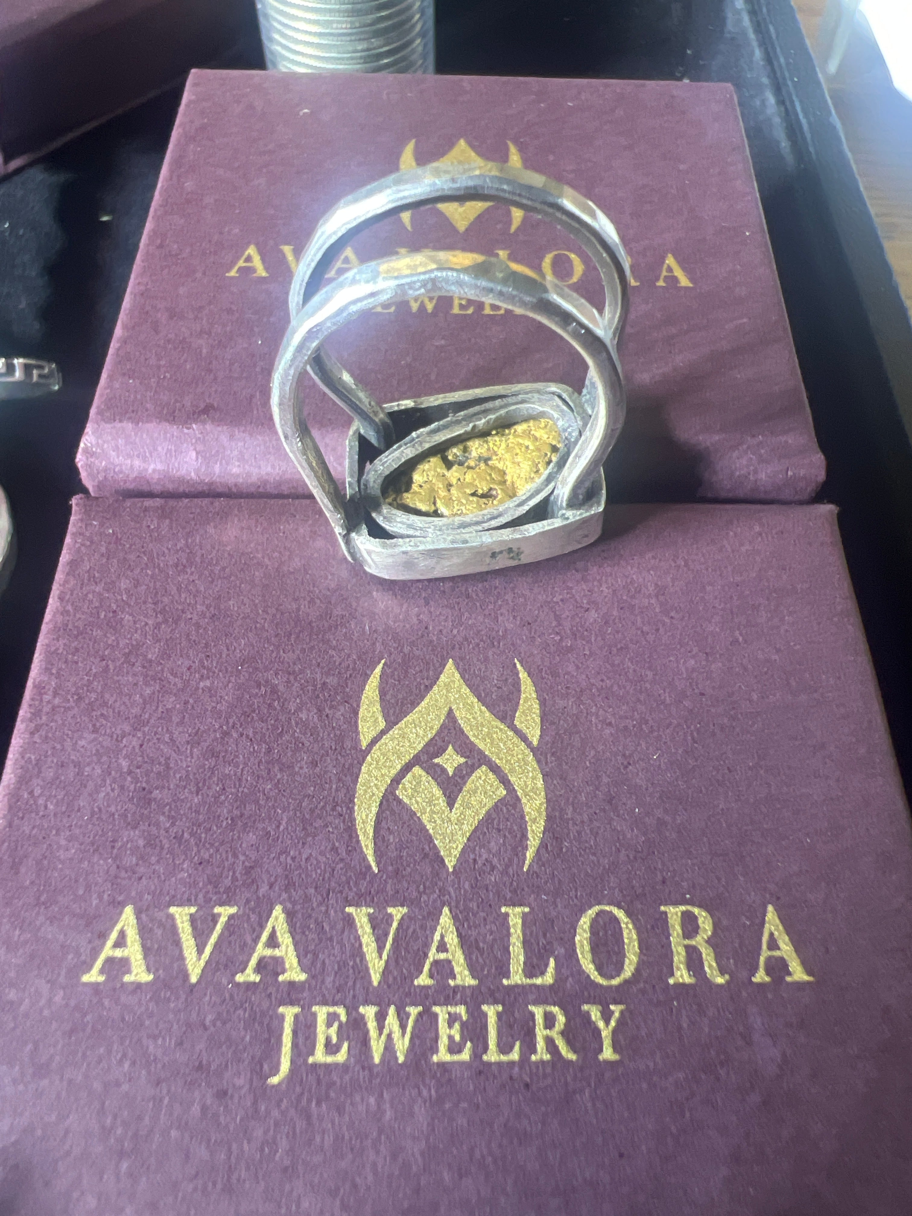 Men’s wedding ring, Sterling silver band with a 4 g gold nugget(Sonoran Desert, natural golden nugget)
