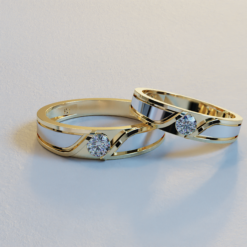 AVA VALORA - 925 Sterling Silver Two-Tone Couple Rings – Matching Wave Design Wedding Bands
