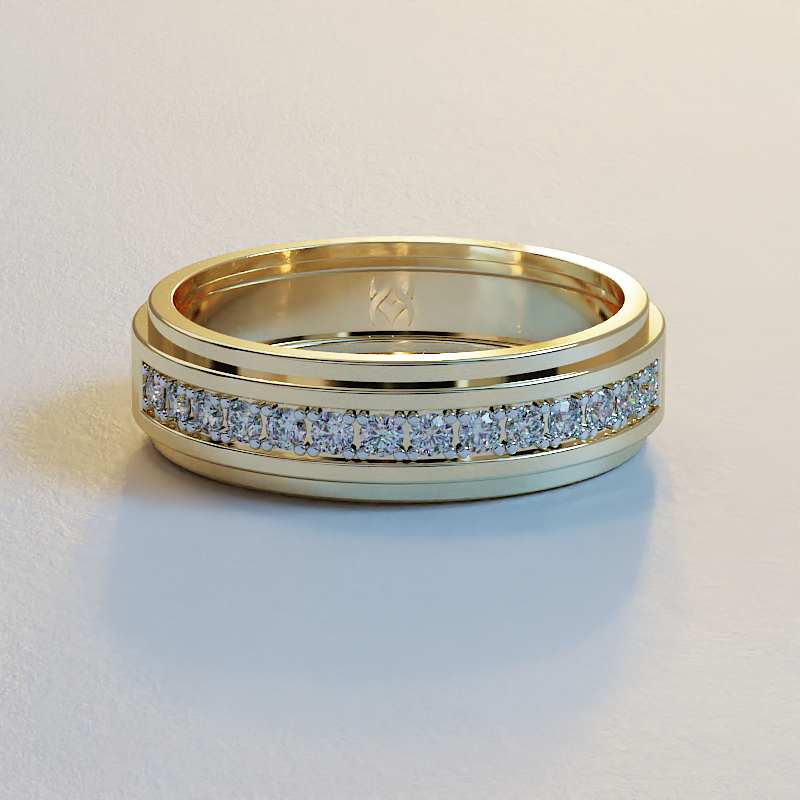 AVA VALORA - 925 Sterling Silver Aurum Edge Men's CZ Eternity Band Ring – Gold & Silver Finish | Luxury Wedding & Statement Ring for Men