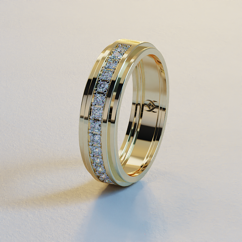 AVA VALORA - 925 Sterling Silver Aurum Edge Men's CZ Eternity Band Ring – Gold & Silver Finish | Luxury Wedding & Statement Ring for Men