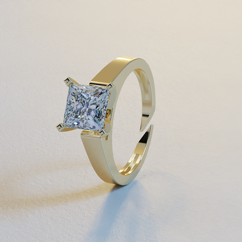AVA VALORA - •	925 Sterling Silver Regal Prism Adjustable Solitaire Ring for Women – Princess Cut CZ Ring in Gold, Silver & Rose Gold