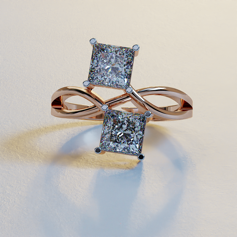 AVA VALORA - 925 Sterling Silver Celestia Duo Princess Toi et Moi Adjustable Ring – Dual Princess-Cut CZ Stones | Gold, Silver & Rose Gold