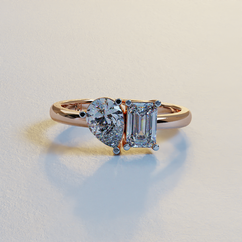 AVA VALORA - 925 Sterling Silver Harmony Fusion Toi et Moi Adjustable Ring – Pear & Emerald-Cut CZ Stones | Gold, Silver & Rose Gold
