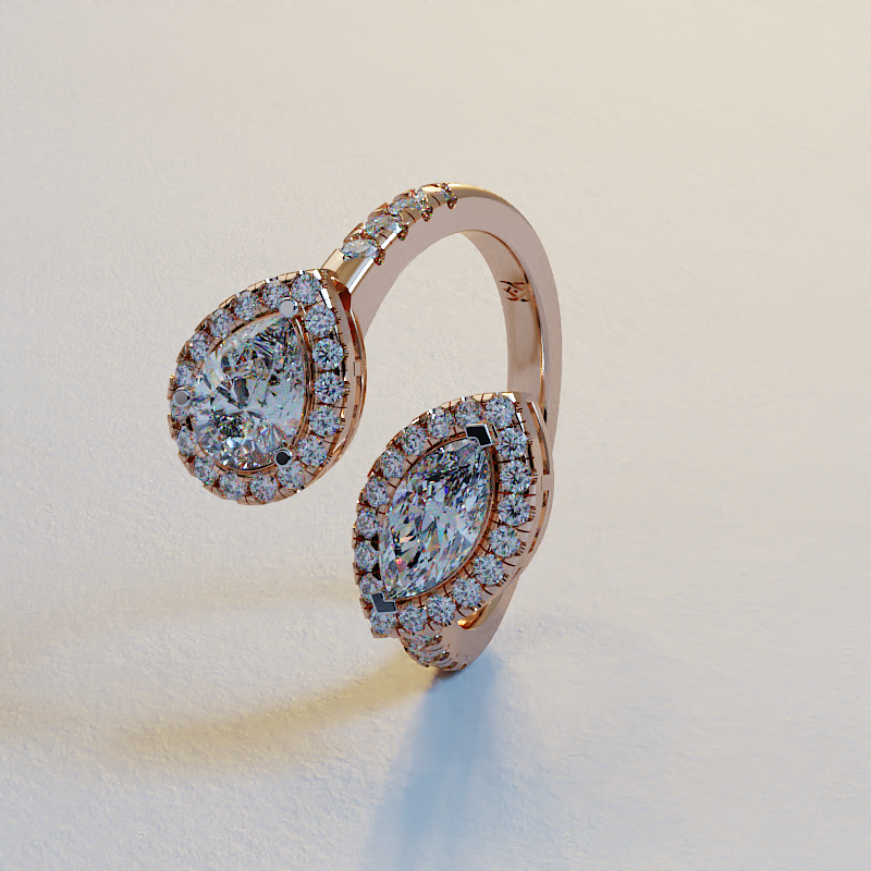 AVA VALORA - 925 Sterling Silver Eterna Bloom Halo Toi et Moi Adjustable Ring – Pear & Marquise Halo CZ Design | Gold, Silver & Rose Gold